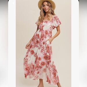 Listicle Floral Maxi Dress - Red and White